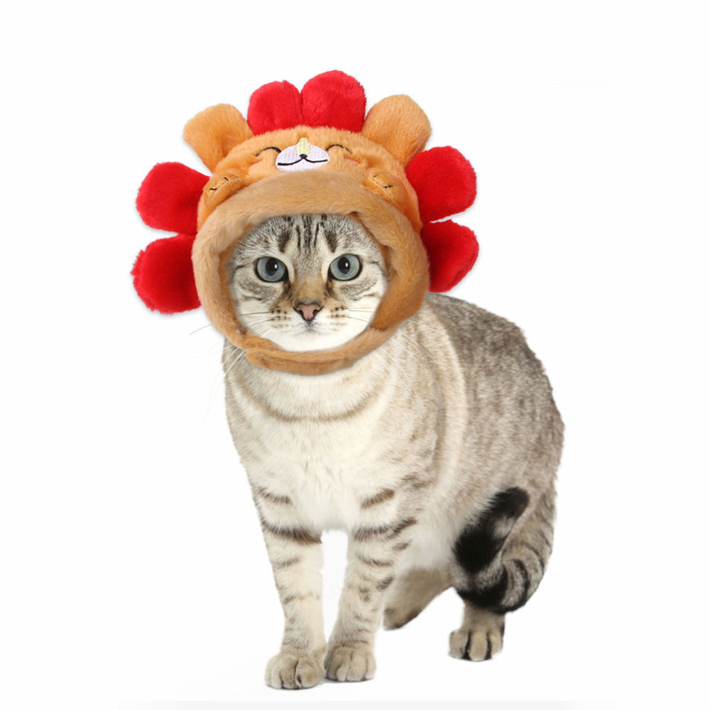 Pet Headgear Cute Cat Teddy Dress Up SUNFLOWER Cat Headdress Wig Cat Headgear Hat