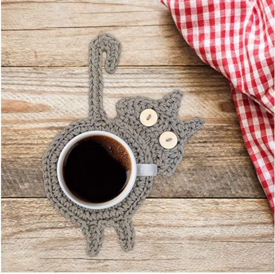 Home Dining Table Fashion Cat Knitted Coaster