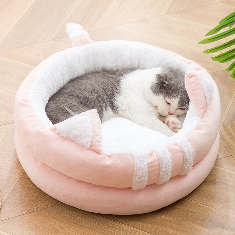 Cartoon Net Red Semi-closed Comfortable Plus Velvet Removable Cat Litter