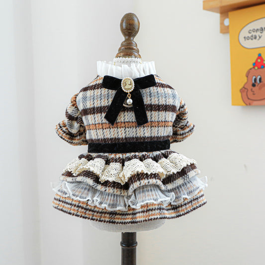 Pet Clothes Cat Clothing Autumn And Winter Maillard Woolen Skirt