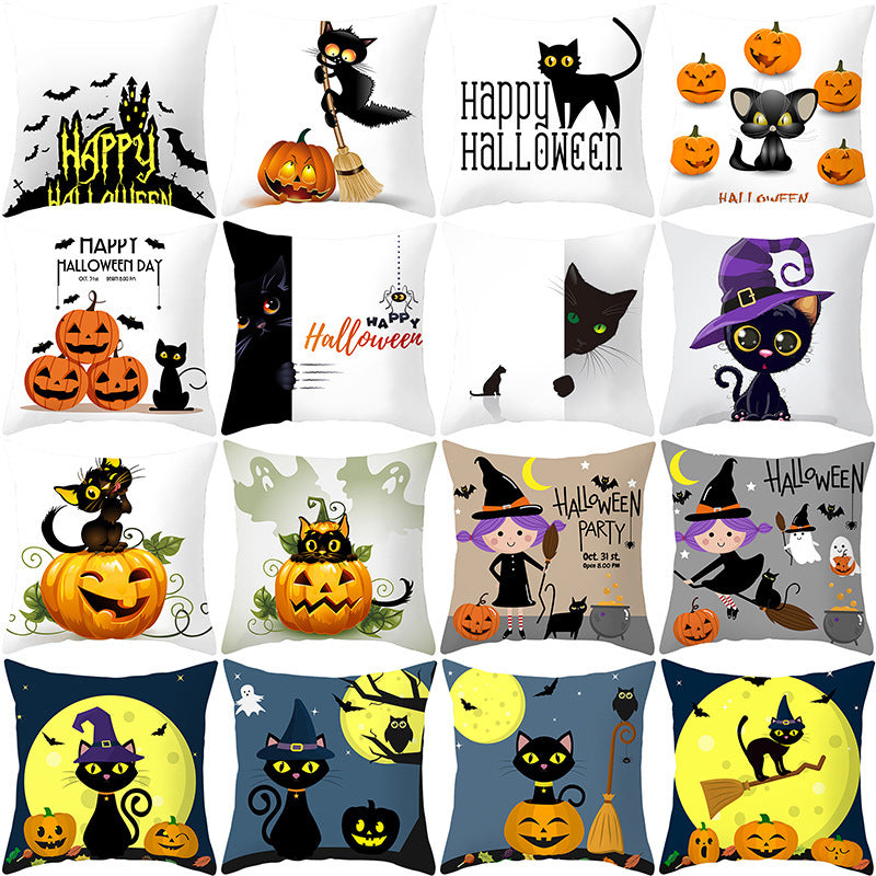 Halloween new pumpkin black cat pillowcase