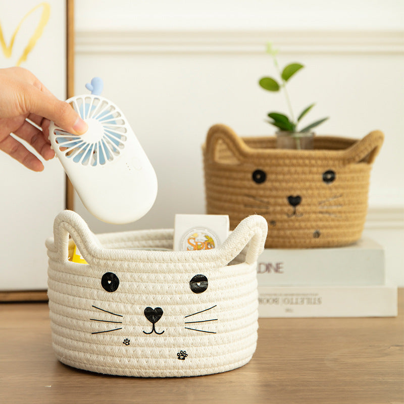 Handwoven Cotton Rope Storage Basket Dirty Clothes Basket Frame Storage Clothes Toy Folding Frame Cat Ear Basket