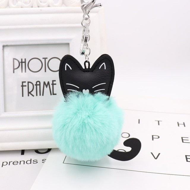 Zoeber Fluffy Black Cat Keychain Kitty Rabbit Fur Ball Key Chain Bag Chaveiro Women Pompom Key Ring Holder Car Pendant Jewelry