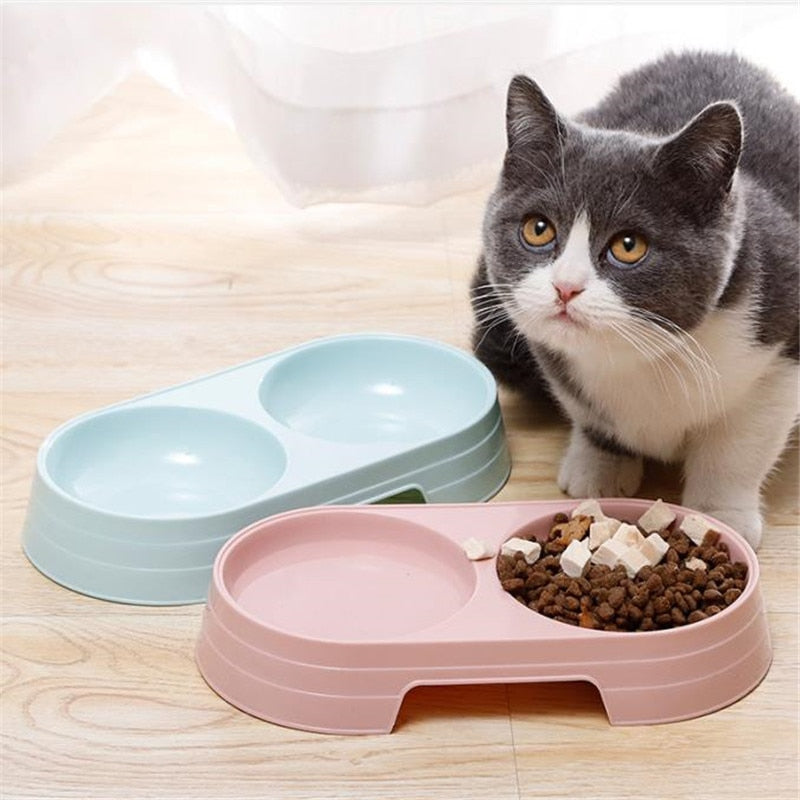 Macarone Double Pet Bowl Plastic Puppy Cat Food Water Drinking Dish Feeder Cat Puppy Feeding Supplies Small Dog Accessories