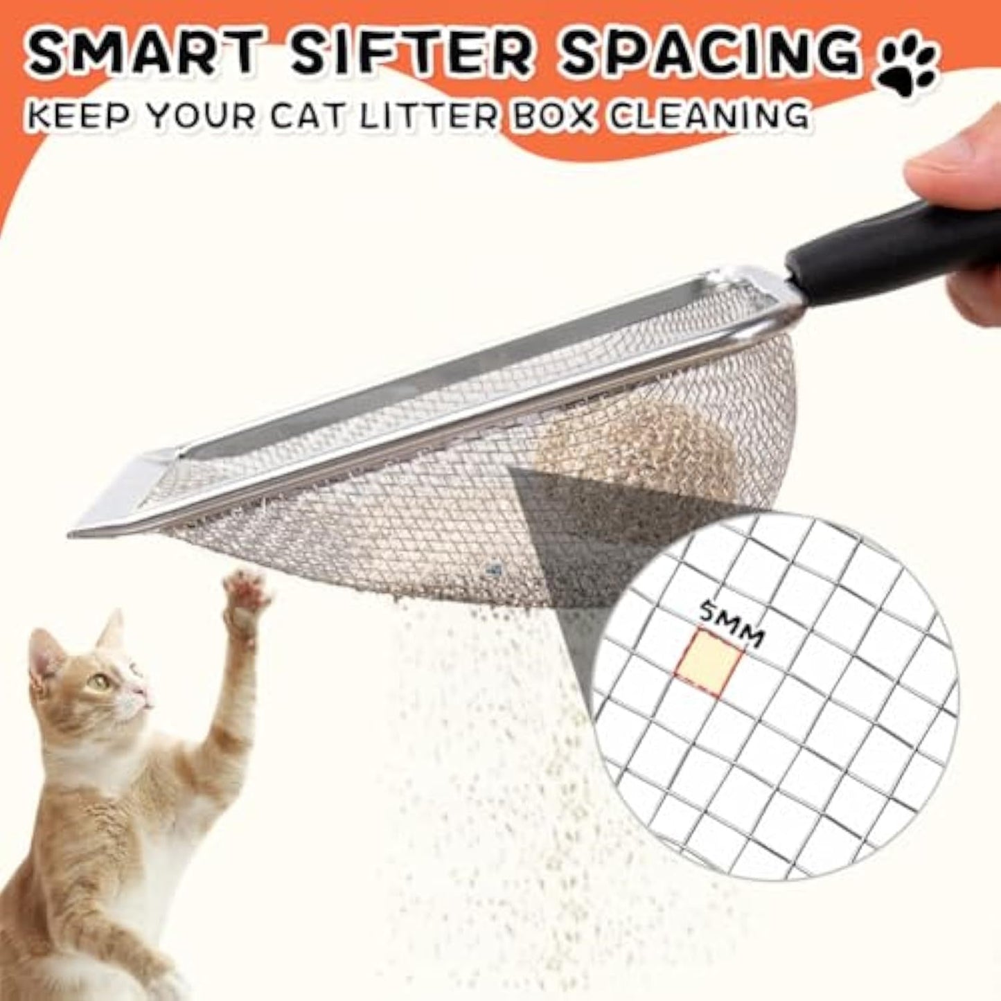 Cat Litter Scoop Stainless Steel Mesh Litter Shovel Deep Shovel Reliable Litter Cleaner Corner Shovel Beach Shovel Easy To Clean Reptile Terrarium Sand Waste Dark Black