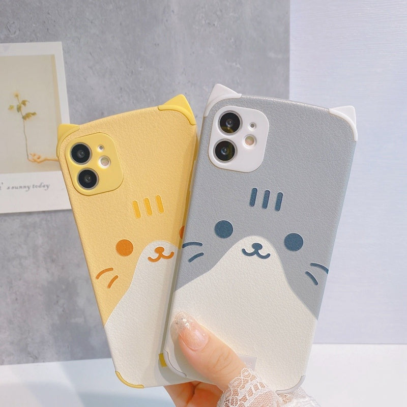 Compatible with Apple , Cartoon Cat Ears Mobile Phone Case Soft Shell Personality Creative Silicone Anti-fall Cover Tide