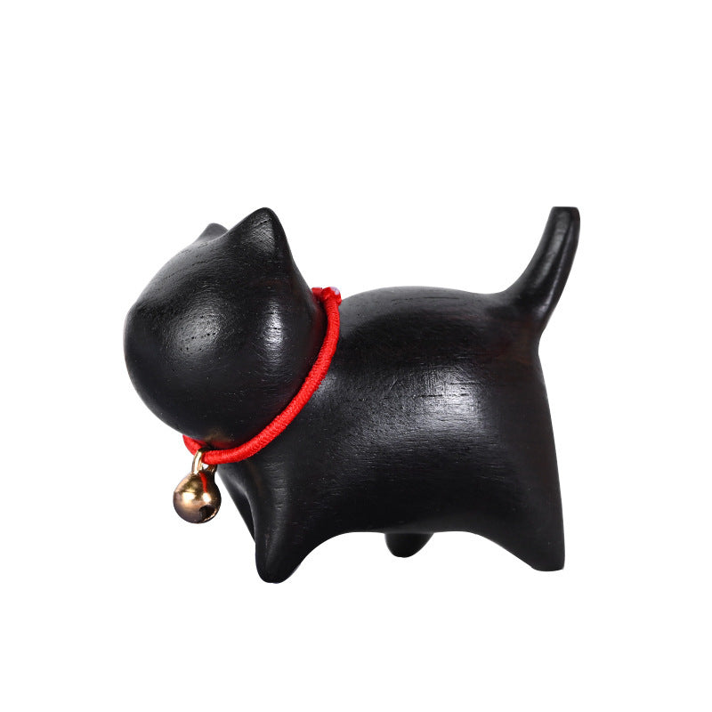 Ebony Carved Cat Small Bell Creative Ornaments