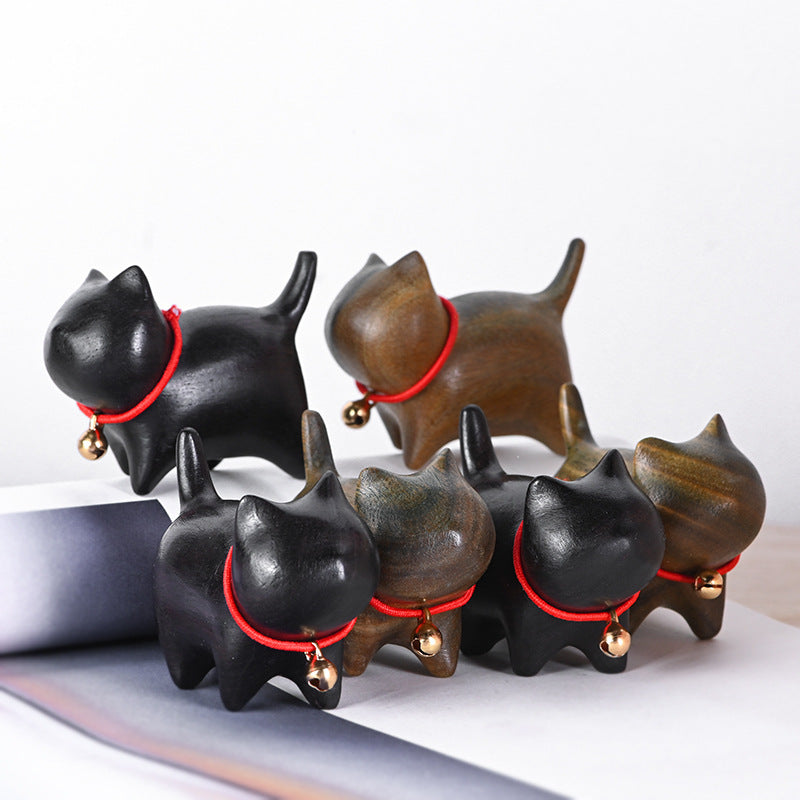 Ebony Carved Cat Small Bell Creative Ornaments