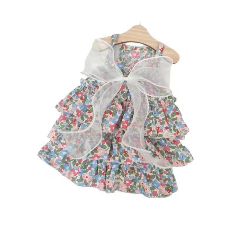 Spring And Summer Cat Clothes Cat Clothing Pet Cotton Floral Slip Dress Mesh Skirt Dress