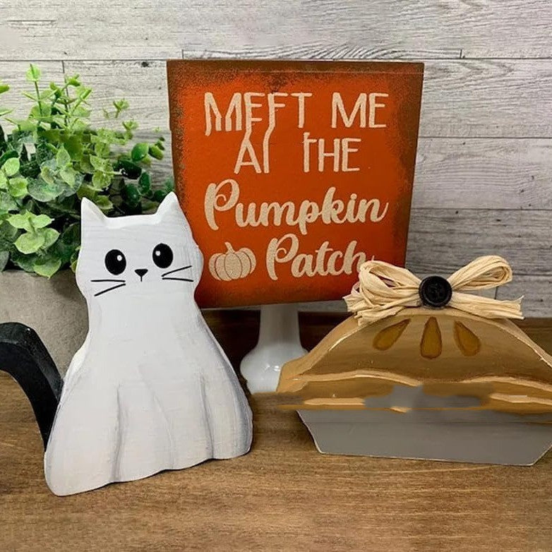 Halloween Ghost Cat Statue