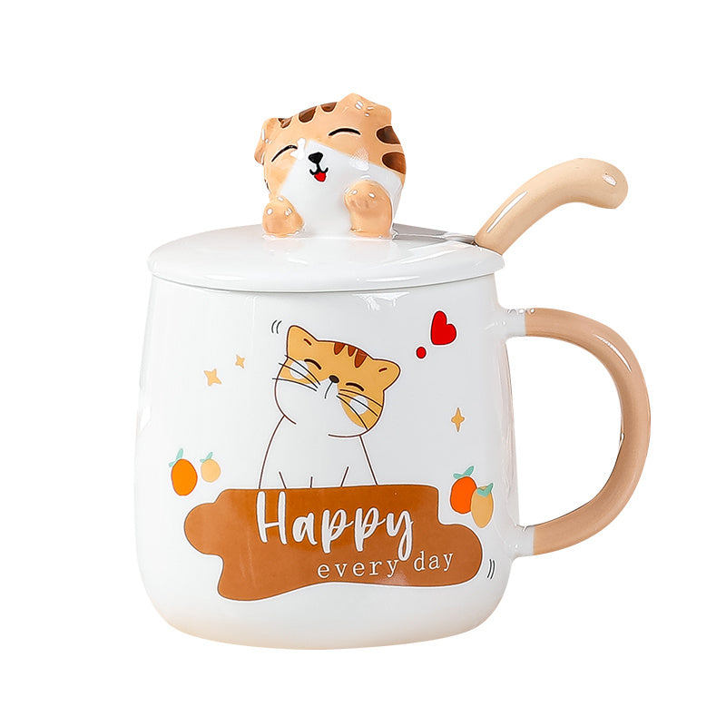 Cartoon Cat Mug With Lid Spoon Cute Ceramic