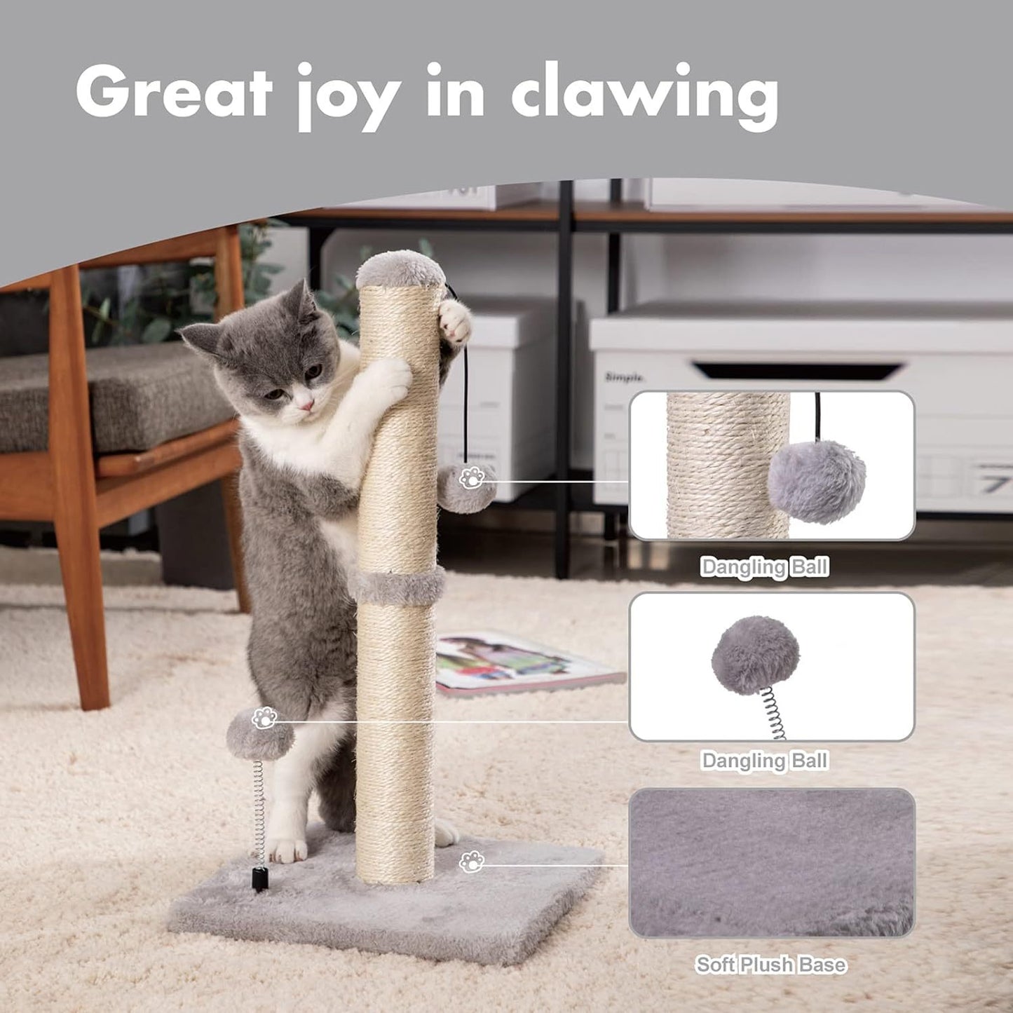 Cat Scratching Post Premium Basics Kitten Scratcher Sisal Scratch Posts With Hanging Ball  For Kittens Or Smaller Cats