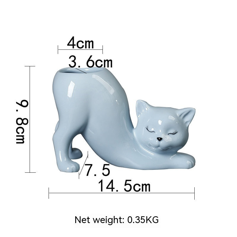 Creative Cute Cat Tail Column Flowerpot Ceramic