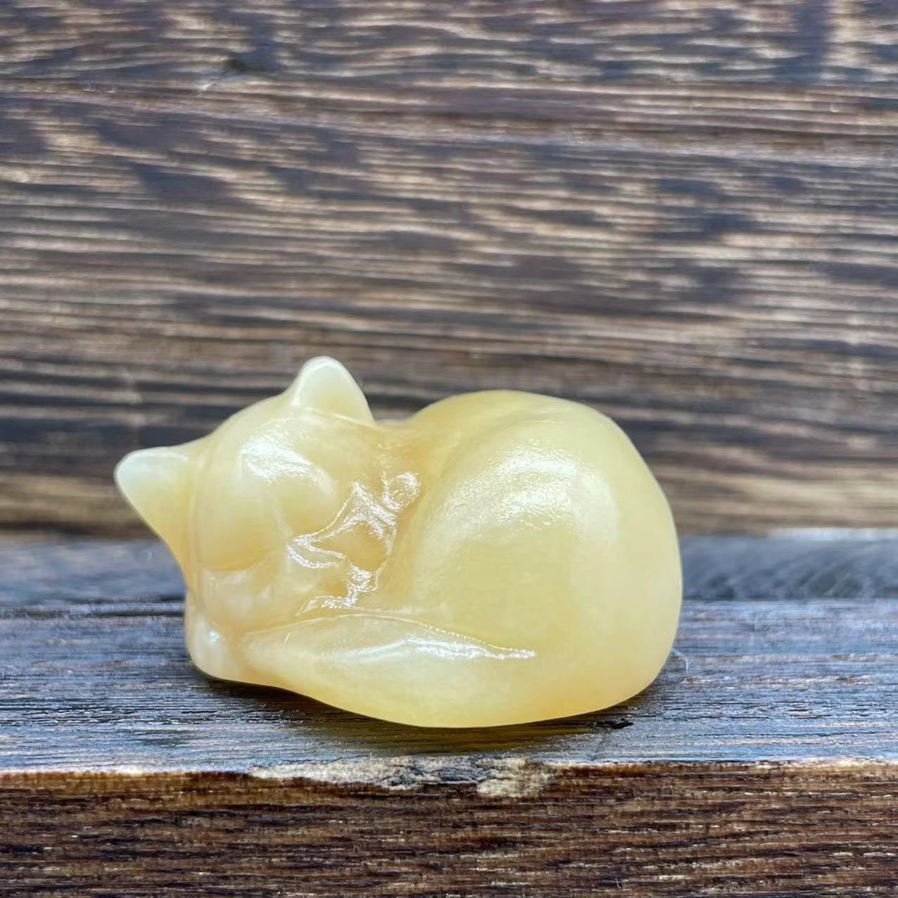 Half Gemstone Carved Sleeping Cat