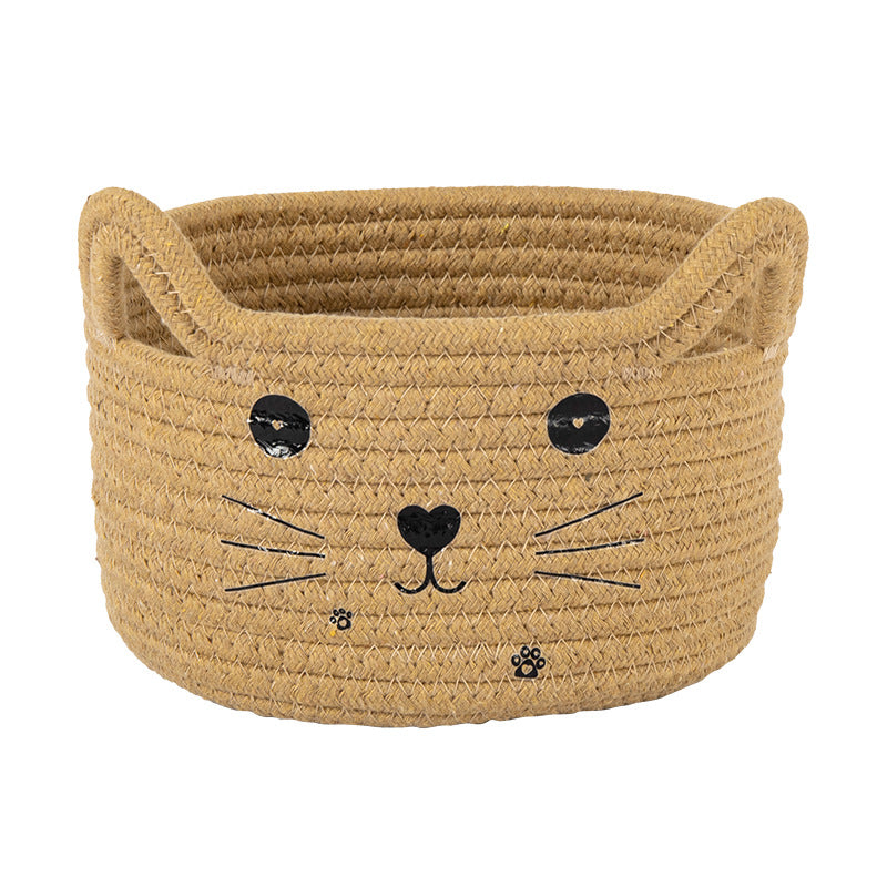 Handwoven Cotton Rope Storage Basket Dirty Clothes Basket Frame Storage Clothes Toy Folding Frame Cat Ear Basket