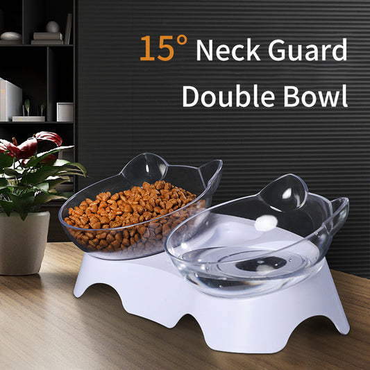 Protect The Cervical Spine Cat Bowl Cat Feeding And Drinking Pet Transparent Double Bowl Cat Food Bowl Plastic Bowl