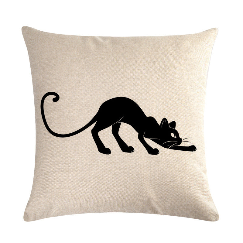 Little black cat series linen pillowcase