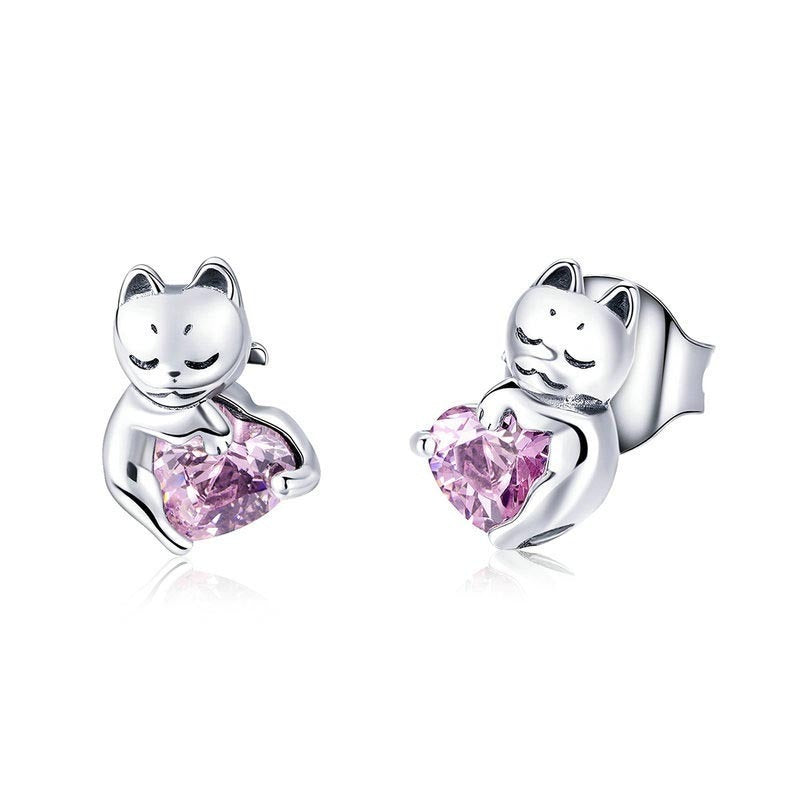 S925 Sterling Silver Cute Cat Jewelry Earrings