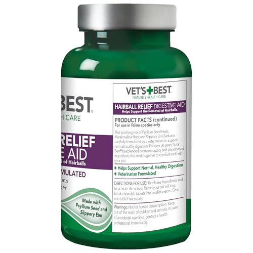 Vet’S Best Cat Hairball Relief Digestive Aid | Vet Formulated Hairball Support Remedy | Classic Chicken Flavor | 60 Chewable Tablets