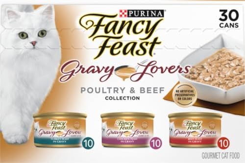 Purina Fancy Feast Gravy Lovers Poultry and Beef Grilled Gourmet Wet Cat Food Variety Pack - (Pack of 30) 3 oz. Cans