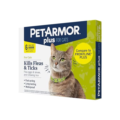 PetArmor Plus Flea and Tick Prevention for Cats, Cat Flea and Tick Treatment, 6 Dose, Waterproof Topical, Fast Acting, Cats Over 1.5 lbs