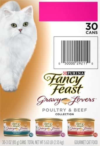 Purina Fancy Feast Gravy Lovers Poultry and Beef Grilled Gourmet Wet Cat Food Variety Pack - (Pack of 30) 3 oz. Cans