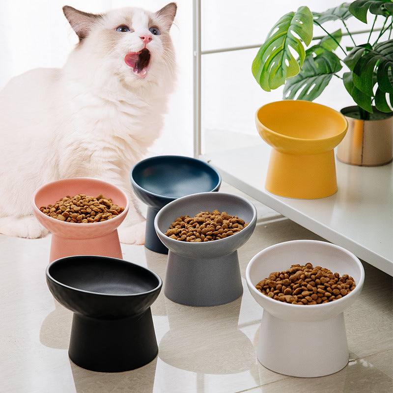 Oblique Mouth Cat Bowl Pet Food Bowl Nordic Fresh Neck Protection Round Wide Mouth Cat Food Bowl High Foot Candy Cat Bowl