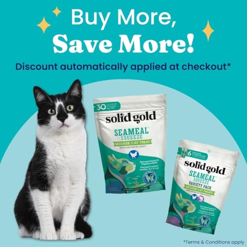 Solid Gold Lickable Cat Treats - SeaMeal Squeeze Squeezable Cat Treats for Indoor Cats Chicken/Tuna Variety Pack - Made with Fiber-rich Seaweed for Digestive Health for Immune Support - 3 oz / 6 Count