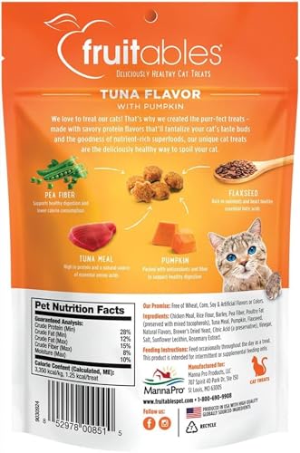 Fruitables Cat Treats – Crunchy Treats For Cats – Healthy Low Calorie Treats Packed with Protein – Free of Wheat, Corn and Soy – Made with Real Tuna with Pumpkin – 2.5 Ounces