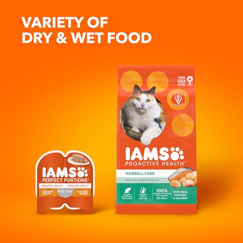 IAMS PROACTIVE HEALTH Adult Hairball Care Dry Cat Food with Chicken and Salmon Cat Kibble, 16 lb. Bag