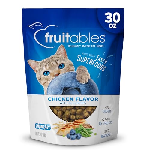 Fruitables Cat Treats – Crunchy Treats for Cats – Healthy Low Calorie Treats Packed with Protein – Free of Wheat, Corn and Soy – Made with Real Chicken with Blueberry – 30 Ounces