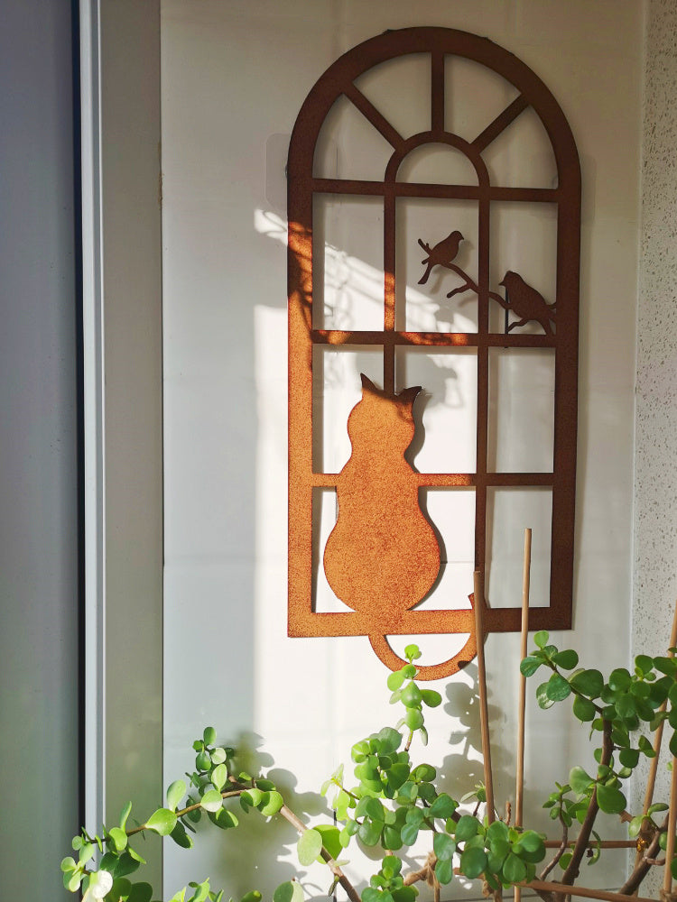 Garden Decoration Outdoor Wrought Iron Cat Window Pendant