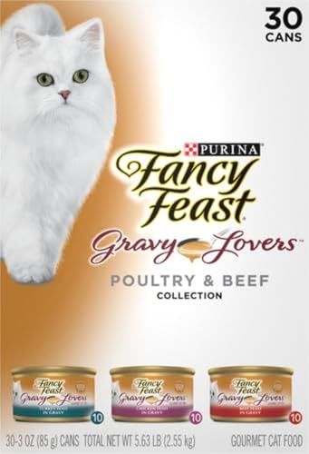 Purina Fancy Feast Gravy Lovers Poultry and Beef Grilled Gourmet Wet Cat Food Variety Pack - (Pack of 30) 3 oz. Cans