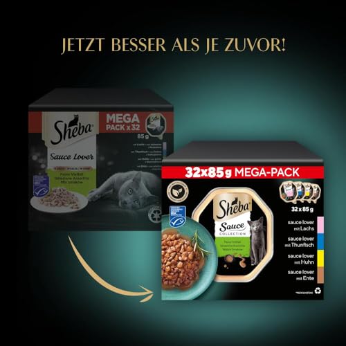 SHEBA Schale Nassfutter Multipack Mega-Pack Sauce Collection Feine Vielfalt MSC-zertifiziert 32 x 85g