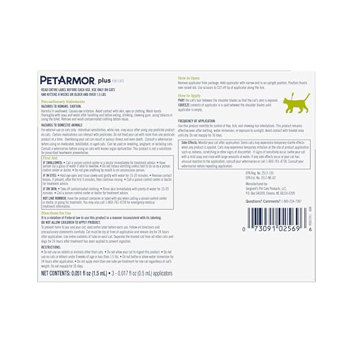 PetArmor Plus Flea and Tick Prevention for Cats, Cat Flea and Tick Treatment, 1 Dose, Waterproof Topical, Fast Acting, Cats Over 1.5 lbs