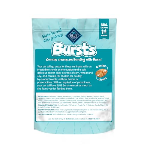 Blue Buffalo Bursts Crunchy & Creamy Cat Treats, Great for Training, Savory Seafood, 5-oz Bag