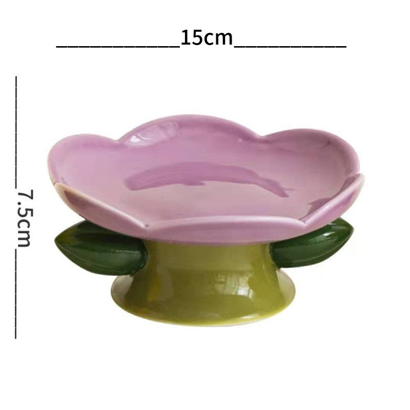 Cat Bowl Pet Flower Ceramic High Foot Food Bowl