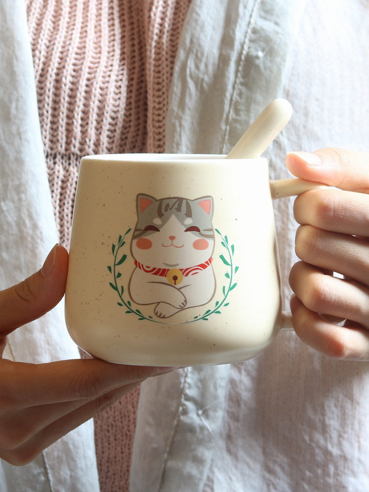 Cat and dog ceramic water cup