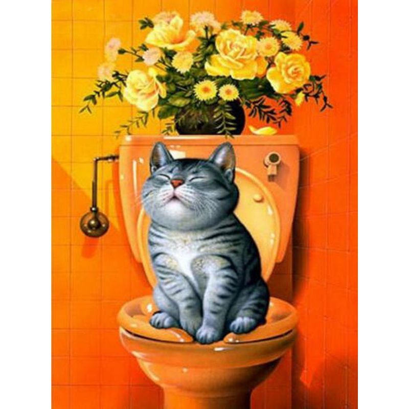 Adult Digital Painting Toilet Cat Picture Home Decoration