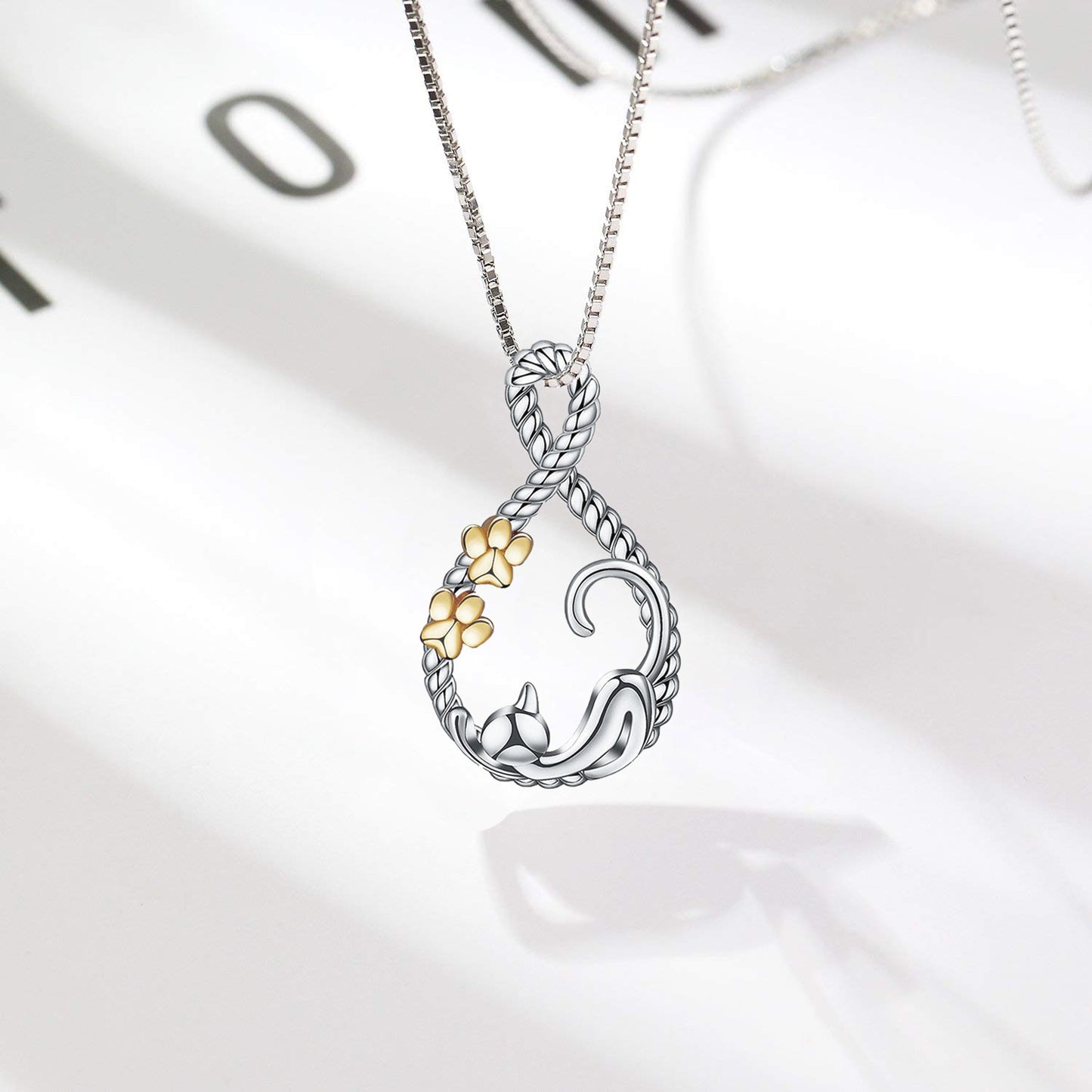 S925 Sterling Silver Personalized Hemp Cat Pendant Necklace Women's Jewelry