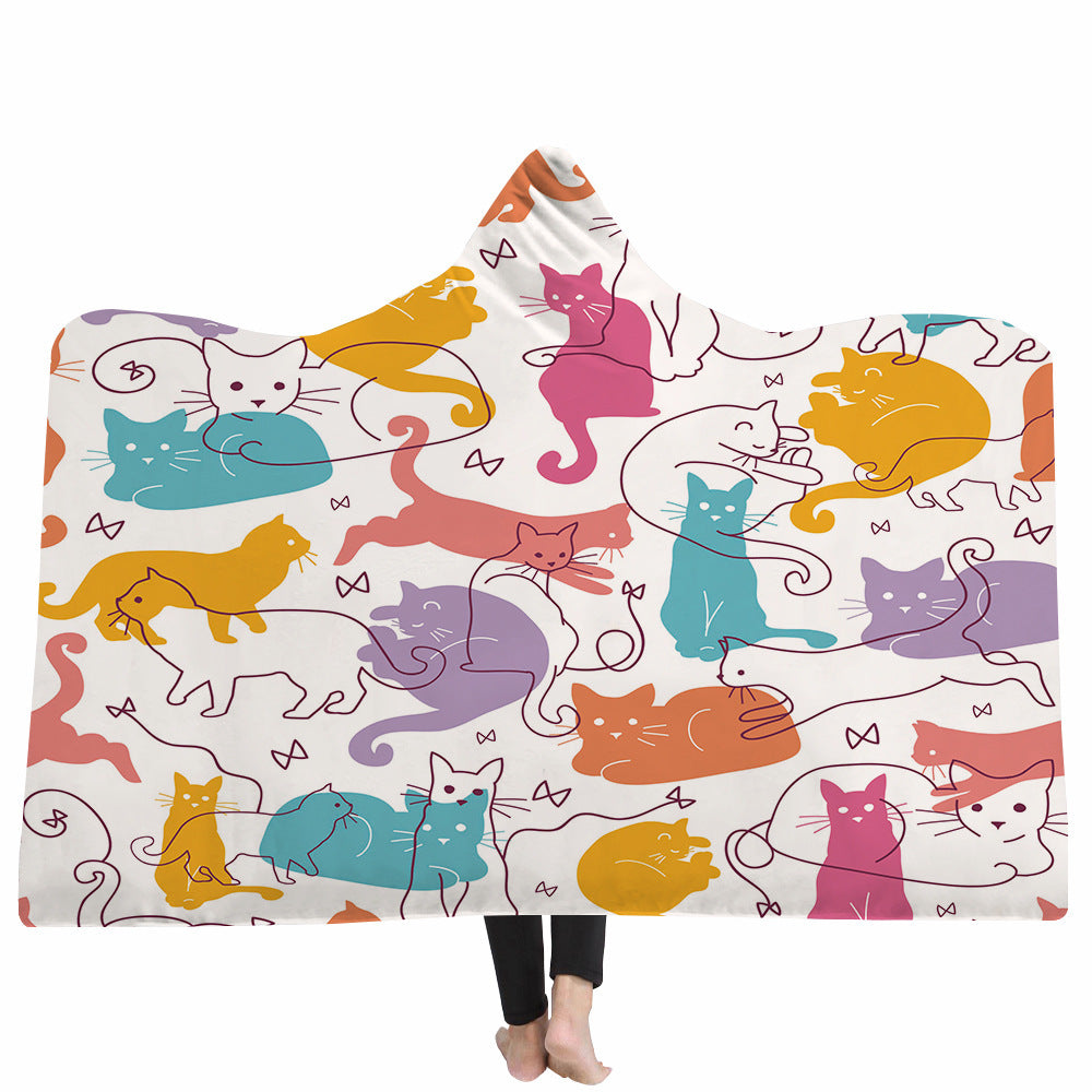 Cute cat with hood digital printing blanket