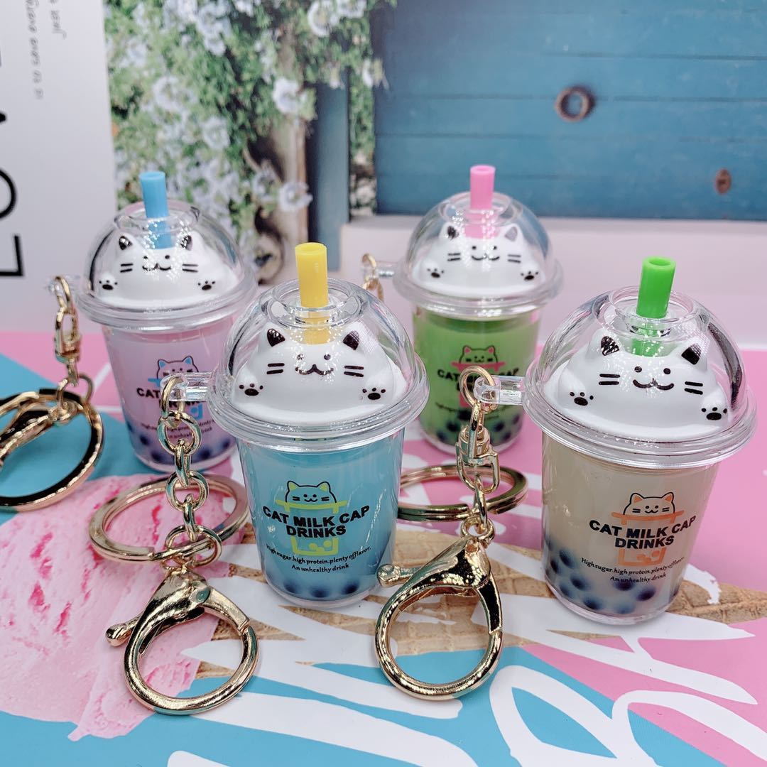 Cat Pearl Milk Tea Cup Pendant