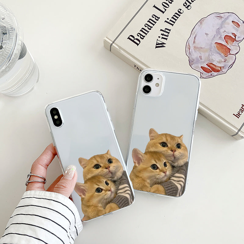 Couple Cat Pattern Print Transparent Phone Case