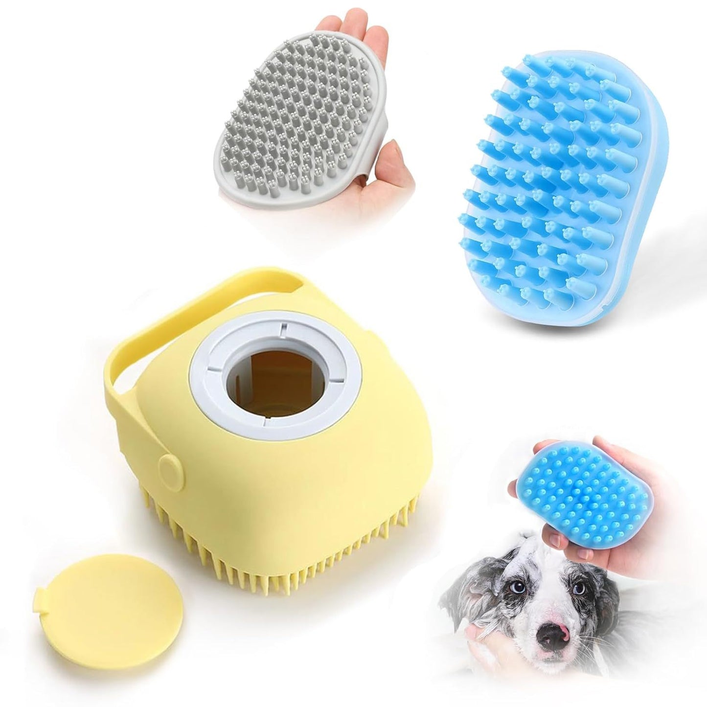 Pet Grooming Brush With Soap Dispenser For Dogs And Cats  Soft Silicone Bristles, Long Short Hair Friendly