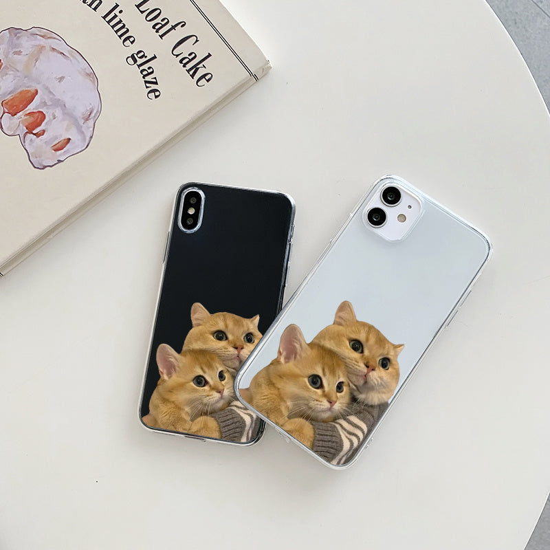 Couple Cat Pattern Print Transparent Phone Case