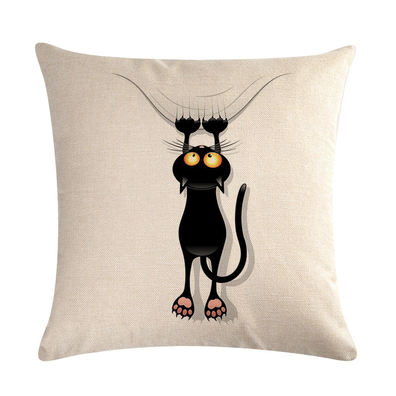 Little black cat series linen pillowcase