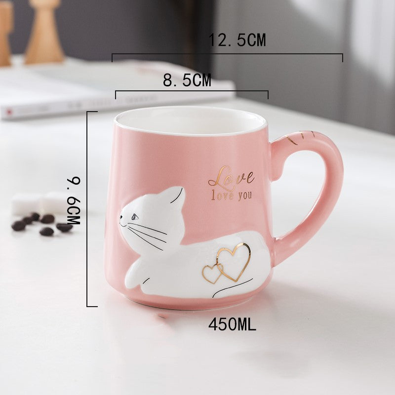 Three-dimensional Relief Cat Ceramic Mug