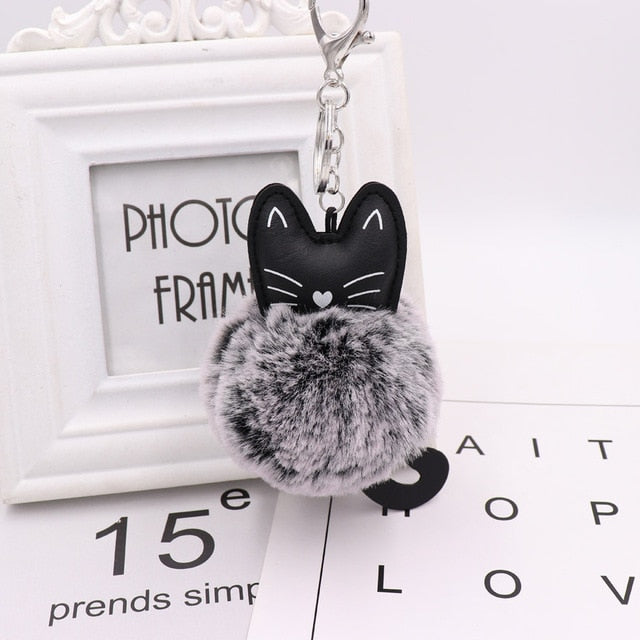 Zoeber Fluffy Black Cat Keychain Kitty Rabbit Fur Ball Key Chain Bag Chaveiro Women Pompom Key Ring Holder Car Pendant Jewelry