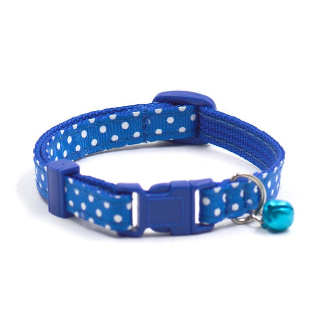 1Pc Adjustable Dot Printed Cat Collars Cat Kitten Pets Supplies With Bell 6 Colors