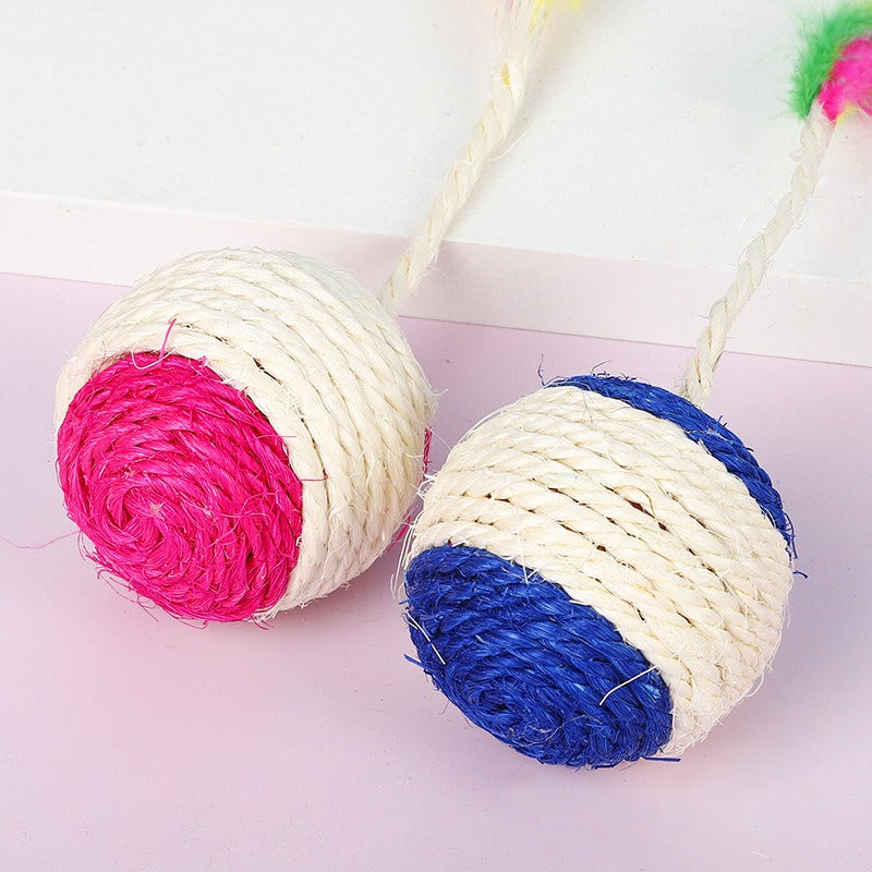 Sisal shuttlecock ball, meow heart treasure, round cat, grinding teeth and claws, colorful feathers, sound beads, pet cat toy